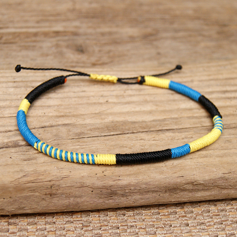 Męska Bransoletka pleciona -Mini snake 4 mm  - żółto niebieska  z czarnym